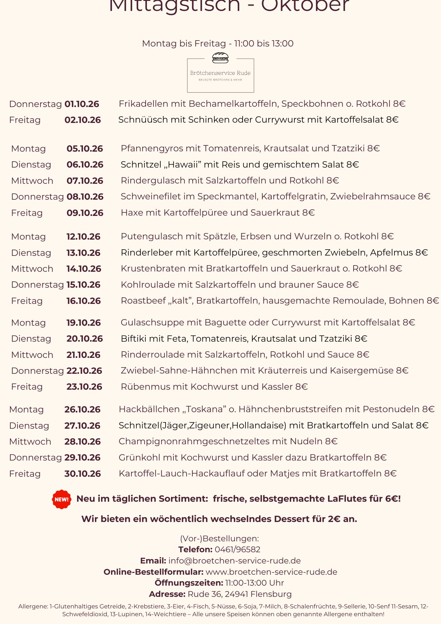 Mittagstisch Brötchenservice